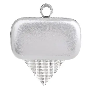 European Tassel Rhinestones Day Clutch With Finger Ring Diamonds Evening Bags Chain Shoulder Purse For Evening Dress Wallet