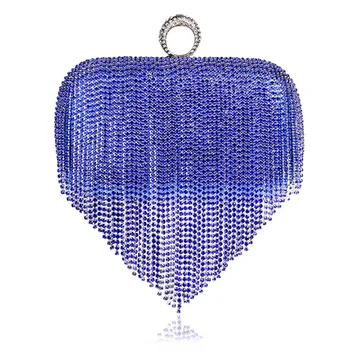 European Tassel Rhinestones Day Clutch With Finger Ring Diamonds Evening Bags Chain Shoulder Purse For Evening Dress Wallet