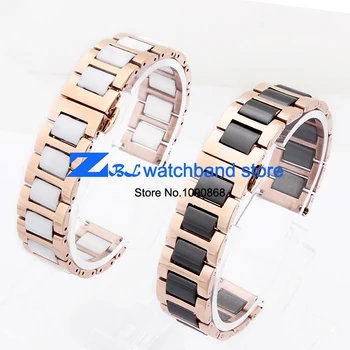 Ceramic Bracelets and rose stainless steel watchband watch band Butterfly Buckle women wristband strap 16mm 18mm 20mm