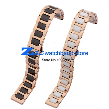 Ceramic Bracelets and rose stainless steel watchband watch band Butterfly Buckle women wristband strap 16mm 18mm 20mm