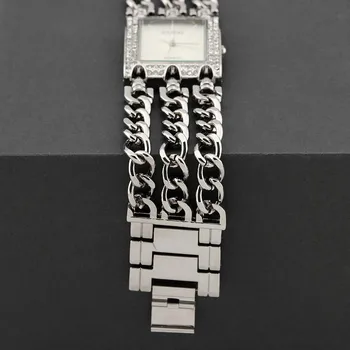 New Women Watch Luxury Wrist Watch Analog Quartz Watches Stainless Steel Fashion Rhinestone Bracelet Three Chains Gifts Silver