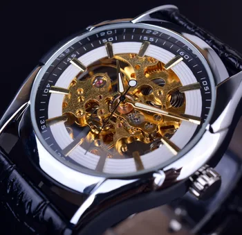 Winner Navigator Series White Golden Dial Analog horloge Orologio Uomo Clock Men Skeleton Men Watch Luxury Brand Luxury Watch