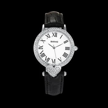 Leather Band Heart Business Watches Analog Quartz Zircon Round Dial Wristwatch Wateproof