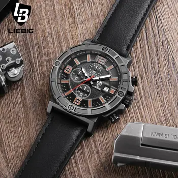 2017 New LIEBIG Casual Fashion Quartz Watch Men Military Watches Sport Waterproof Leather Wristwatch Relogio Masculino 1016