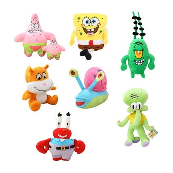 7pcs/set Super Cute Soft Plush Spongebob,Patrick star,Squidward,Tentacles,Mr. Krab,Sheldon Plankton Gary Toys Gift for Children