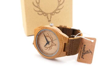 BOBO BIRD F28 Handmade Mens Solid Bamboo Wood Quartz Watch With Japanese Miyota Movement And Real Leather Strap For Gift