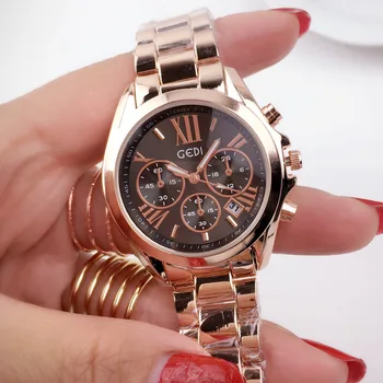 Hot Luxury Watch Women Classic Three eyes six pin rose Lady Quartz Watches Fashion Calendar Steel Strip Waterproof Wristwatch
