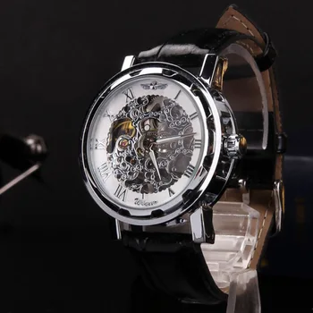 1pc luxury brand Antique Automatic Skeleton men male Mechanical watches wrist clocks Leather strap Wristwatches hour gift H3