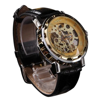 1pc luxury brand Antique Automatic Skeleton men male Mechanical watches wrist clocks Leather strap Wristwatches hour gift H3