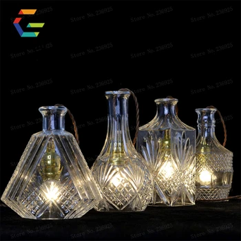 Retro Indoor Lighting Vintage Pendant Light LED Lights Carved Bottle Glass Lampshade Warehouse Style Light Fixtures 1 Piece,E27