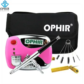 OPHIR Mini Air Compressor Kit with Dual Action Airbrush & Cleaning Tools for Temporary Tattoo Nail Art_AC(002G+004+023+035+080)