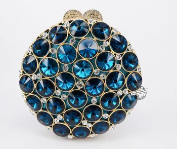 Round Luxury Crystal Diamond turquoise Clutch Evening Bag wedding Party Purse Luxury Full Crystal Stone Ladies Banquet Bag 88235