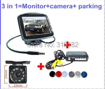 Est !!! 3 in 1 Most Secure LCD Parking Sensor Video System + IR Night Vision Rear View Camera +  4.3