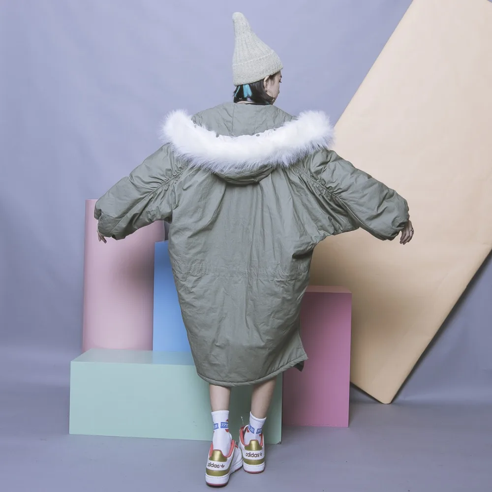 Vintage solid color oversize placketing asymmetrical pleated long-sleeve with a hood fur collar wadded jacket cotton-padded