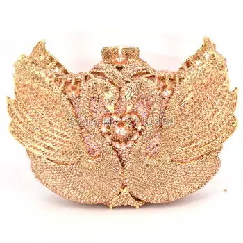 New Women Handbags Luxury Crystal swan Shape Evening bags fetal Diamonds Day Clutches Box Party Wedding Purse Gold clutch Q20