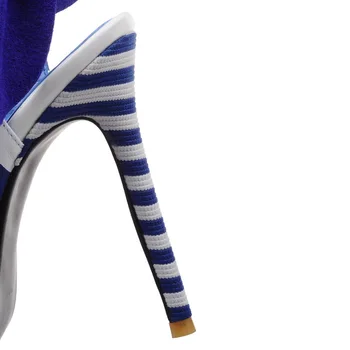 Womens sexy stiletto super high heels shoes beige blue pointed toe 12.5cm thin heel new designer stripe ladies casade pumps M24