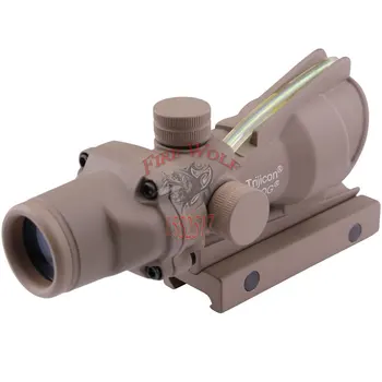 Outdoor sports Good ACOG 4X32 Tan Fiber Source Green Illuminated Scope Tactical Hunting Riflescope free transport