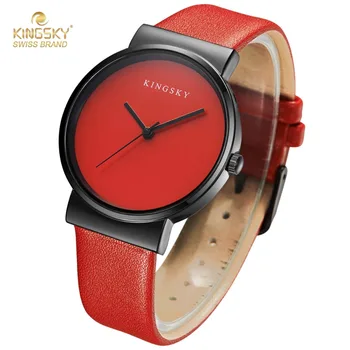 New Fashion Women Watches Kingsky Famous Brand PU Leather Strap Colorful Fashion Analog 8 Color Option Wristwatch