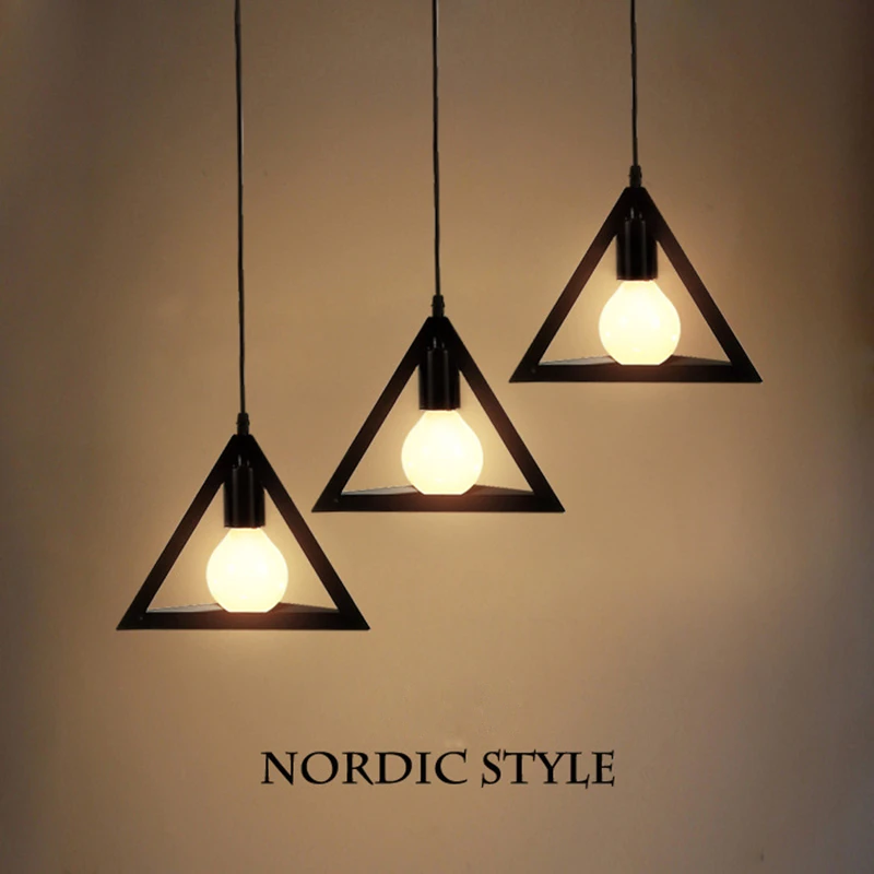 E27 European minimalist style Triangle pendant lamp LED light Three head Retro iron art pendant light white black droplight