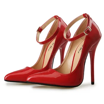 2017 Large Size 34-49 Red Patent Leather Buckle Sexy High Heels Women Pumps Ladies Shoes Woman Chaussure Femme