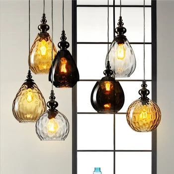Art deco lustre led pendant lights lamp glass e27 bulb for dining room contemporary colorful led pendant lamp modern comedor bar
