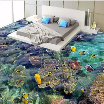 Custom tropical fish 3D floor painting waterproof non-slip wear self-adhesive floor wallpaper mural