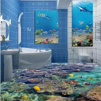 Custom tropical fish 3D floor painting waterproof non-slip wear self-adhesive floor wallpaper mural