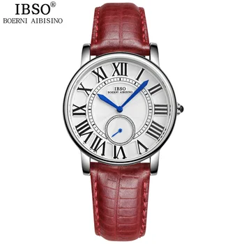 IBSO Top Brand Red Fashion Women Watches 2017 Genuine Leather Strap Quartz Watch Women Relojes Mujer Waterproof Montre Femme