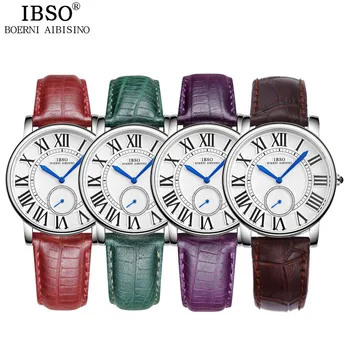 IBSO Top Brand Red Fashion Women Watches 2017 Genuine Leather Strap Quartz Watch Women Relojes Mujer Waterproof Montre Femme