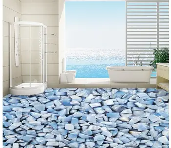 3D wallpaper custom 3d flooring murals wallpaper The blue Mediterranean pebbles 3 d floor pvc wallpaper home decoration