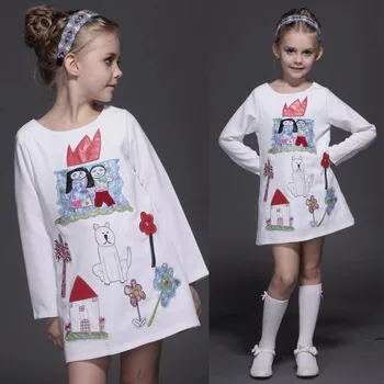 Autumn Spring Winter Girls Dress Embroidery Doodle Korean Foreign Trade Princess White Dress
