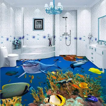 Sea World Dolphin Turtle 3D floor painting wear non-slip anti-skidding bedroom living room lobby flooring mural