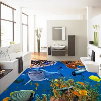 Sea World Dolphin Turtle 3D floor painting wear non-slip anti-skidding bedroom living room lobby flooring mural