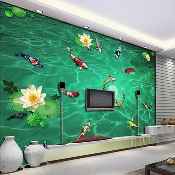 3D lotus carp bathroom floor decorative painting thickened bedroom lobby living room kitchen flooring mural