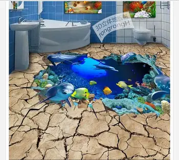 Customized 3d wallpaper 3d pvc floor painting murals 3D three-dimensional ocean floor to draw pictures room decoration