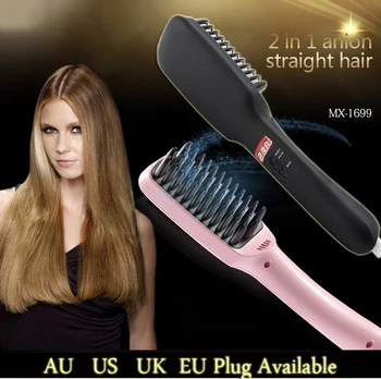 Professional Hair Straight Brush Ionic Ceramic Hair Straightening Comb In 2 Color Electric Hair Straight Iron Brush With LCD