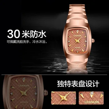GUANQIN GQ30005 Fashion Women Watches with Tungsten Bracelet Female Quartz Watches Women Waterproof Clock with Rhinestone Dial