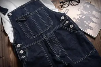 Black Denim Overalls Men Bib Jeans Spaghetti Strap One Piece Jean Jumpsuits For Adult Mens Cotton Suspender Pants