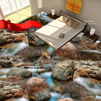 Stream stone 3D ground floor wear non-slip waterproof bedroom bathroom living room study lobby flooring mural