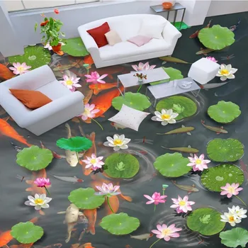 Realistic large pond carp floor 3D wear non-slip thickened kitchen living room bathroom flooring wallpaper mural