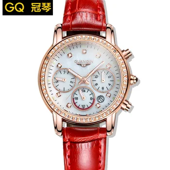 GUANQIN GQ15001 Dressport Brand Luxury Watch Luminous Date Week Rhinestones Women Leather Casual Fashion Watches reloj mujer