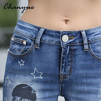 Chanyue Boyfriend Jeans For Women 2017 Spring Girl Print Skinny Jeans Woman American Apparel Denim Femme Zipper Fly Trousers