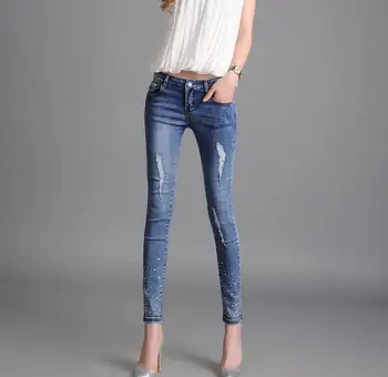 The new large size women 's jeans in the waist elastic pencil pants jeans