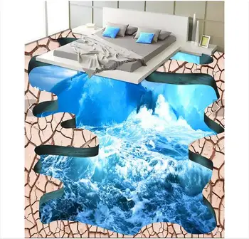 3D wallpaper custom 3d floor painting wallpaper Sea ice to crack the bathroom bathroom 3 d floor 3d sitting room photo wallpaper