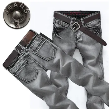 Man's Brand Spring Summer gray Retro Nostalgia Straight Denim Jeans Men Size 28-38 Casual Men Long Pants Trousers Biker Jeans
