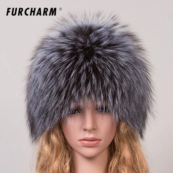 Winter Fur Hats for Girls Genuine Fox Fur Knitted Cap Silver Fox Fur Caps Female Russian Fur Hats Women's Winter Hats