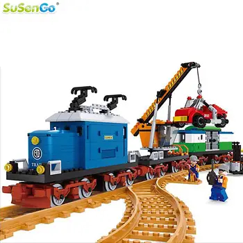 SuSenGo Kids Building Kit Locomotive Train Model Blocks City Transport Children Educational Toys Christmas Gift
