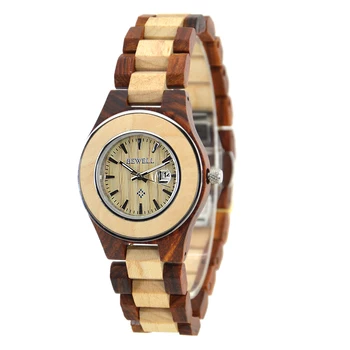 BEWELL Wood Couple Watch 30Bra Water Resistant Quartz Movement Wristwatches Analog Display with Calendar Relogio 100A