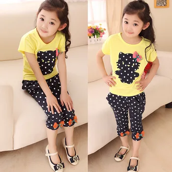 Toddler Kids Baby Girls Outfit Clothes Print T-shirt Tops+Dot Pants Trousers 2PCS Set Tops children's clothing sets