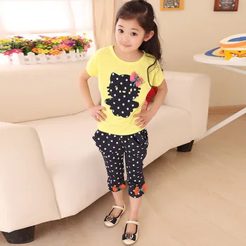 Toddler Kids Baby Girls Outfit Clothes Print T-shirt Tops+Dot Pants Trousers 2PCS Set Tops children's clothing sets